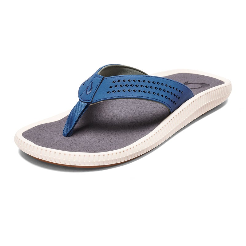 OLUKAI Ulele Men's Beach Sandals, Water Resistant Flip Flops, Arch Support & Comfort Fit, Lightweight & Durable, Enhanced Grip & Traction, Slate Blue/Charcoal, 9 - Image 1